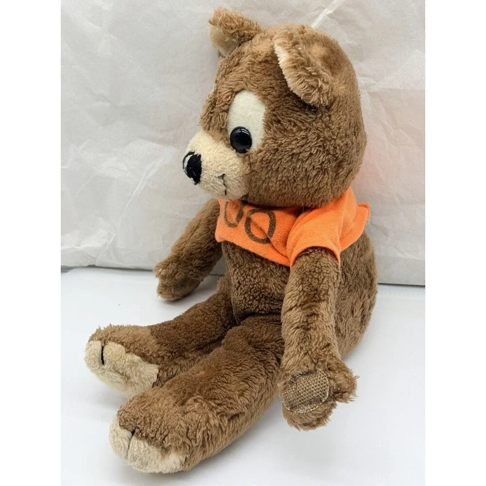 RARE 1980 Dakin Peek A BOO Bear In Orange Shirt 15” Brown Stuffed Animal Toy